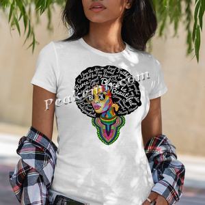Camiseta con estampado de chica Afro negra personalizada para mujer con diseño de vinilo de transferencia de calor DTF, técnica Hotfix, función lavable - Product Image 4