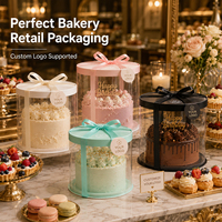 Boîte à gâteau cylindrique transparente en PET, 4-10 pouces, emballage de boulangerie rond transparent, plusieurs couleurs de couvercle, logo personnalisé pour anniversaire, mariage