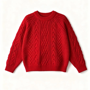 <span class=keywords><strong>Pull</strong></span> unisexe en coton torsadé uni pour le <span class=keywords><strong>printemps</strong></span> et l'automne à col rond et col rouge pour Noël - Product Image 1