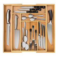 2022 extensible bambou argenterie organisateur cuisine bois ustensile tiroir organisateur couverts plateau avec bloc de couteaux amovible
