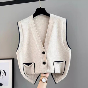 Gilet en tricot à boutons dorés pour femmes <span class=keywords><strong>Pull</strong></span> vintage sans manches avec boutons pour femmes Gilet chic Tops - Product Image 3