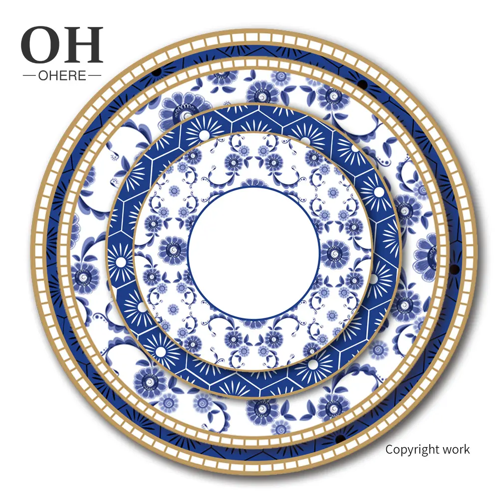 Set Piring Aksesori Dapur Gaya Eropa Massal, Alat Makan Bohemia Biru Royal Bone China, Piring Vintage untuk Hadiah Pernikahan