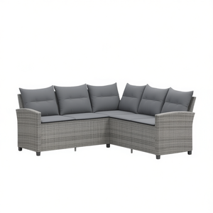 Ensemble de canapé de jardin en rotin gris 5 places avec housses amovibles, mobilier d'extérieur au design contemporain, coussins imperméables - Product Image 1
