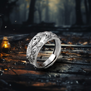 Bague en argent sterling S925, motif roche abyssale, style rétro, ouverture réglable, anneaux mille yeux, bijoux fins pour homme, emballage - Product Image 3