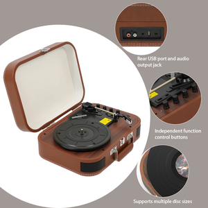 Máy hát đĩa than cổ điển tích hợp loa stereo, 3 tốc độ, kiểu vali, hỗ trợ ghi âm vinyl sang MP3 - Product Image 3