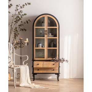 Meubles de salon blancs rétro européens, armoires de luxe nordiques pour la maison, armoires en bois antique avec vitrine et tiroir - Product Image 4