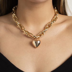 Collar con Colgante de Corazón, Cadena Gruesa de Aleación de Zinc, Diseño Geométrico, Joyería de Moda - Product Image 3