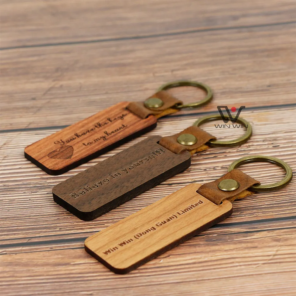 Eco-friendly Wooden Keyrings Custom Engraving Logo Metal Key Chain Promotional Keychain For Boy Friends Gifts