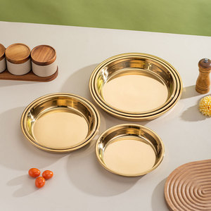 Plaque de cuisson ronde en acier inoxydable pour restaurant, plateau de récupération des graisses doré, plaque à <span class=keywords><strong>pizza</strong></span> en métal, assiettes de service profondes, plat à dinde - Product Image 2