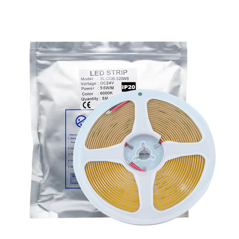 Wholesale COB Led Strip 320leds/m 12v 24v Dc 9.6W/M 5m/roll 2700k 3000k 4000k 6500k IP20 IP66 Exible Cob Led Strip Light