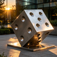 Sculptures extérieures sur mesure de style art contemporain pour rues piétonnes commerciales, statue géante en acier inoxydable en forme de dés