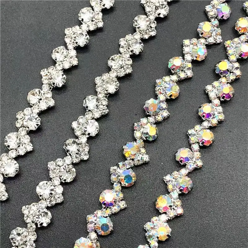 8 mm rhinestone lace claw chain welding DIY fancy diamond chain wedding dress headdress decorative chain diy jewelry accessories
