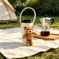 Housse de tasse à café personnalisée en forme d'ours en peluche, avec poignée de transport pour les voyages, les pique-niques et les trajets quotidiens