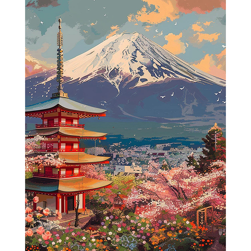 Paint by Numbers Kit - DIY Oil Painting of Fuji Mountain