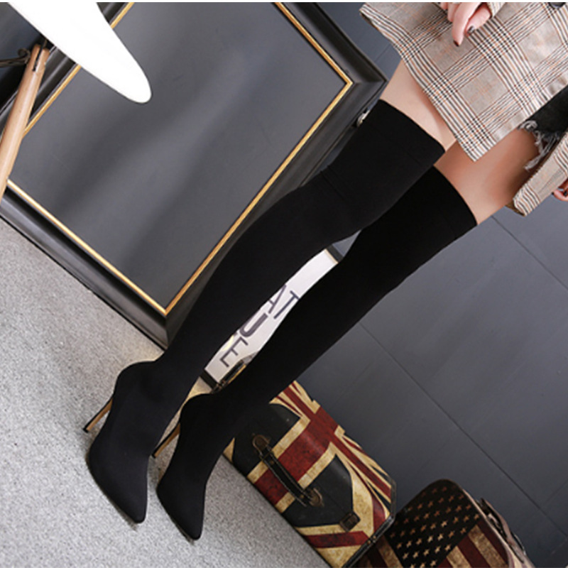 Stivali Donna Invernali Sopra Il Ginocchio In Stretch | Tacco Basso 3 Cm - Senza Chiusura, Altezza Gambale 55 Cm