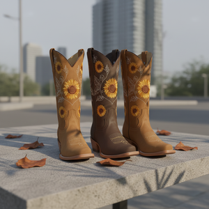 Nuovi Stivali da <span class=keywords><strong>Donna</strong></span> 2026 Marrone Caffè con Ricami, Stivali da Cowboy Occidentali in Pelle Stampata, Stivali Classici Casual con Scollo a V Profondo e Tubo Alto - Product Image 5