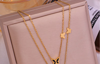 Collier pendentif en Zircon papillon noir d'inspiration classique chaînes en plastique multi-brins plaqué or rhodium cadeau en forme de pistolet