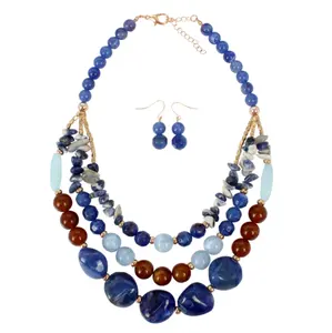 Boho statement acrylic handmade beads three layer necklace colorful multi layer beads necklace jewelry set for women