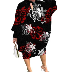 Zwarte Vintage Luxe Kleding Voor Vrouwen Bloemen Lange Mouwen Hawaiian Beach Herfst Nieuwe Mode Polynesiaanse Samoa Tattoo Jurk