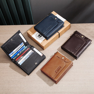 KAVIS-cartera pequeña de cuero genuino para hombre, monedero pequeño, cartera corta de negocios, Color sólido - Product Image 5