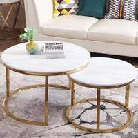 Nouvelle conception, table basse ronde dorée de style nordique, table d'appoint en fil de fer avec plateau en marbre à 2 niveaux, meubles de salon