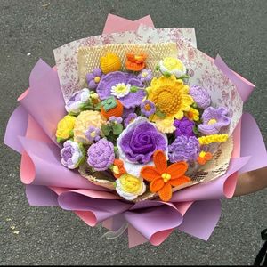 Bouquet <span class=keywords><strong>de</strong></span> fleurs au crochet fait main, cadeau en tricot fini, pour petite amie, meilleure amie, professeur, camarade <span class=keywords><strong>de</strong></span> classe, maman, cadeau créatif - Product Image 5