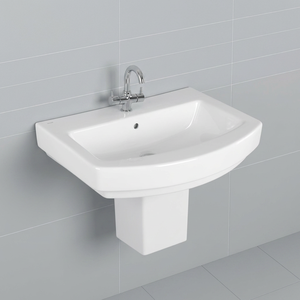 Vistaar Dorado Lavabo sur pied carré en céramique blanc, demi-ensemble pour usage en centre commercial - Product Image 4