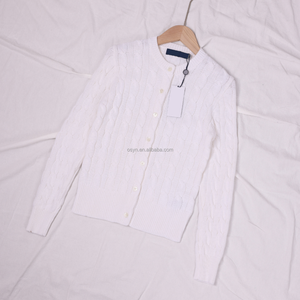 Cardigan en coton pur tricoté avec broderie queue de cheval – Pulls décontractés pour femme avec code QR - Product Image 5