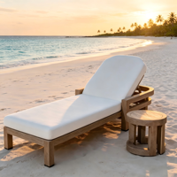 Ensemble de mobilier d'extérieur de luxe pour hôtel, villa, jardin et complexe : lit de bronzage de piscine, chaise longue de piscine de luxe, chaise longue en teck