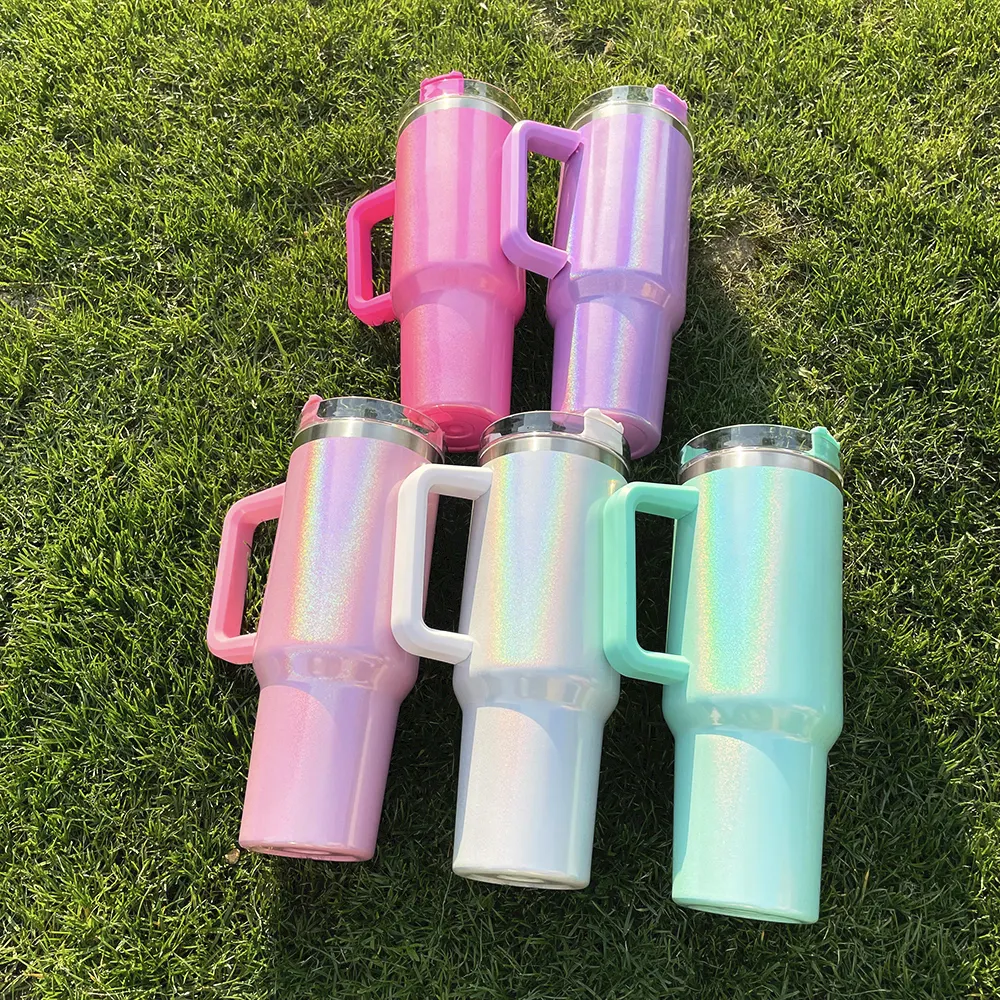 Baru RTS sublimasi Neon kosong 40oz 30oz 20oz campuran putih padat berkilau warna-warni glitter panas merah muda perjalanan luar ruangan Tumbler