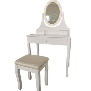 백색 드레싱 허영 서랍 완화된 발판 및 거울 침실 가구를 가진 메이크업 테이블은 드레서 테이블을 비mirrored 습니다