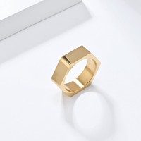 Großhandel Sechseckige Edelstahl-Logo-Siegelringe Silber / Gold / Schwarz Blanko-Ringe mit Individueller Lasergravur