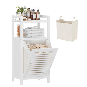 Tilt-Out Bathroom <b>Storage</b> Bamboo Shelf with Laundry Hamper Basket - Product Image 1