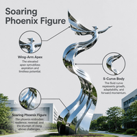 Sculpture Moderne en Acier Inoxydable Poli Miroir, Figurine Abstraite de Oiseau Ailé Soudée, Sculpture d'Attraction pour Campus, Tailles Personnalisées