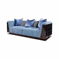 Villas de alta gama Diseño de Interiores Dubai ébano chapa sofá seccional conjunto de muebles de lujo para sala de estar sofá de cuero nobuk azul