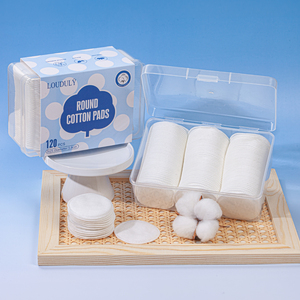 Boîte personnalisée imprimée, 120 tampons de <span class=keywords><strong>coton</strong></span> jetables à 3 couches de 5,8 cm pour démaquillage et nettoyage du visage, pour salon de beauté - Product Image 1