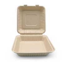 Bagazo Desechable Ecológico Natural Caña de Azúcar para Llevar A LA Caja 9X9 "Compostable Contenedores de Alimentos con Bisagras Contenedor