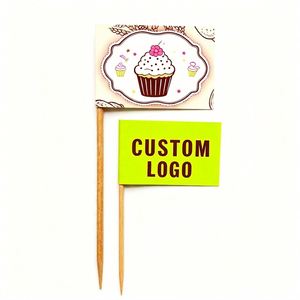Eco-Friendly Wood & Paper <b>Mini</b> Custom <b>Printed</b> Cocktail Toothpick Flag with Cupcake Food Decoration - Product Image 1