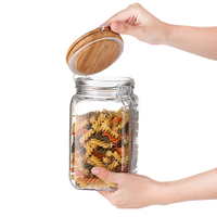 Grand pot de rangement de cuisine en verre avec couvercle hermétique en bambou et pince de fermeture pour organiser les aliments et le café