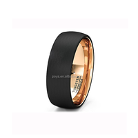 POYA Bijoux 8mm Bande De Mariage Des Hommes Noir Or Rose Anneau De Tungstène Brossé Surface Center Dôme Confort Ajustement