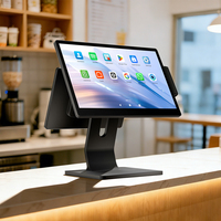 Máquina POS sin ventilador de diseño innovador de 15.6 pulgadas, fabricada en fábrica, con sistema POS Windows 11, soporte VESA y cuerpo delgado de aluminio.