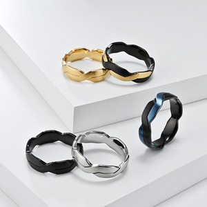 Geometric Two Tone <b>Titanium</b> Steel <b>Ring</b> <b>Black</b> With Blue Unisex Fashion Jewelry Index Finger <b>Ring</b> - Product Image 2