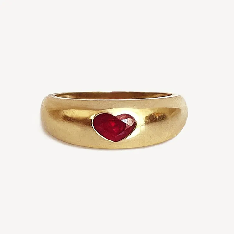 Hot selling 18k gold plated 925 sterling silver ruby baby heart dome love ring