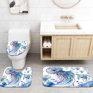 Rideau de douche personnalisé imprimé coloré avec méduses et animaux marins, ensemble de salle de bain sur le thème de la vie marine - Product Image 6