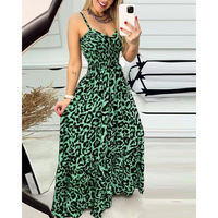 Robe longue maxi décontractée sexy d'été pour femme grande taille, imprimé léopard, col en V, sans manches, taille haute, pour dropshipping Shopify