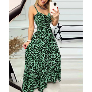 Vestido Maxi de Verano Casual y Sexy con Estampado de Leopardo, Cuello en V, Sin Mangas y Cintura Alta para Mujer, Tallas Grandes, Dropshipping Shopify - Product Image 2