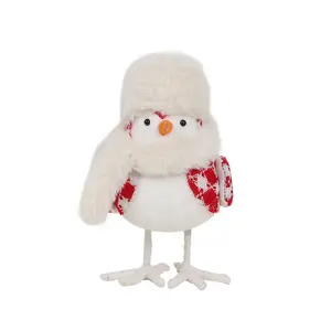 索特02可爱动物格子圣诞小鸟娃娃饰品红色立鸟家居装饰