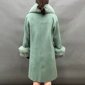 Mùa Đông Sang Trọng Phụ Nữ Dài Đôi Phải Đối Mặt Với Cashmere Áo Len Với Có Thể Tháo Rời Bất Fox Fur Cổ Áo Còng - Product Image 2