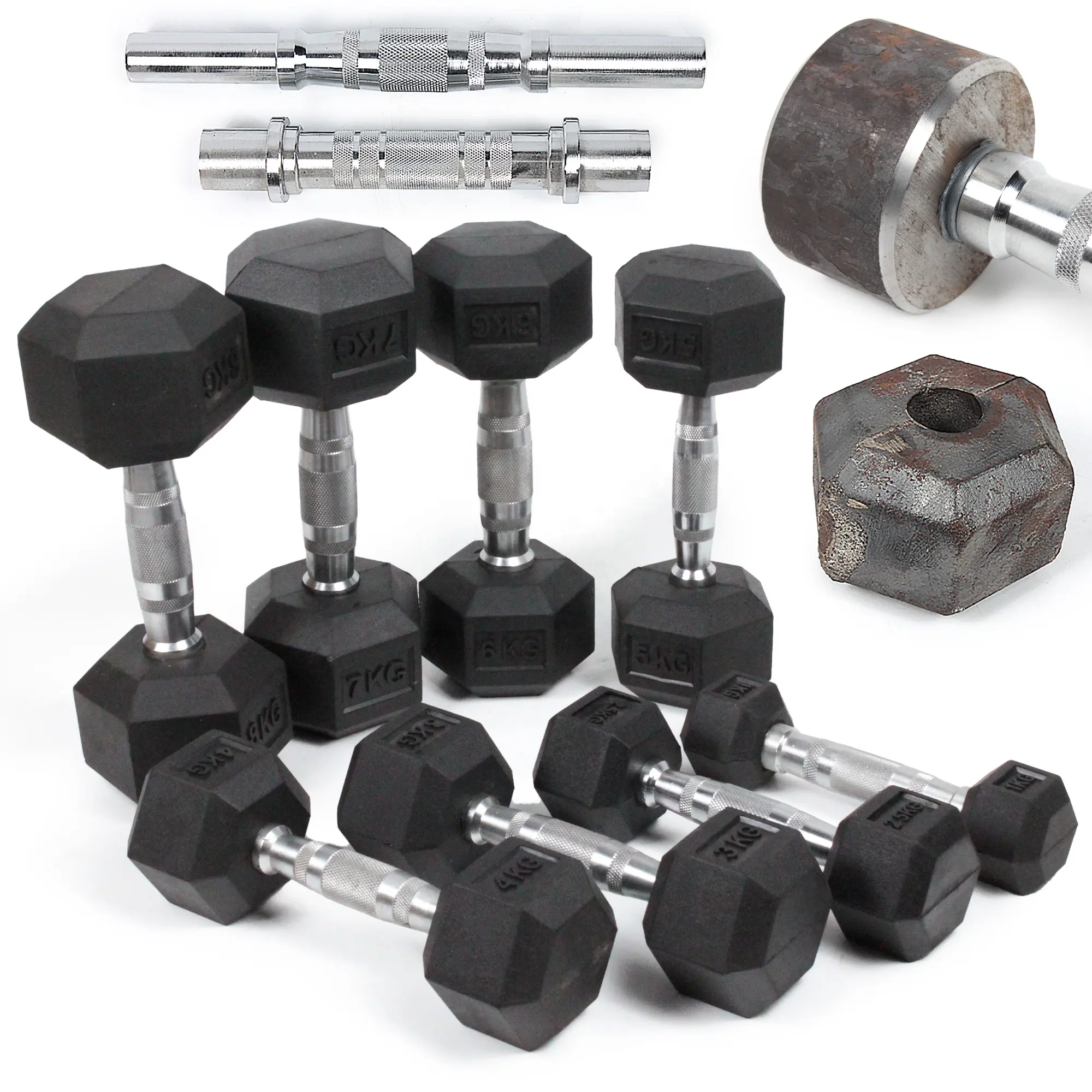 Chrome Cast Iron Hex Coated New Cheap 5-110LBS Gym Kit Dumbbell Set in LBS for the Gym