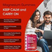 Gummies de citrate de magnésium, 60 unités, saveur framboise naturelle, force accrue, supplément quotidien pour adultes, vente en gros
